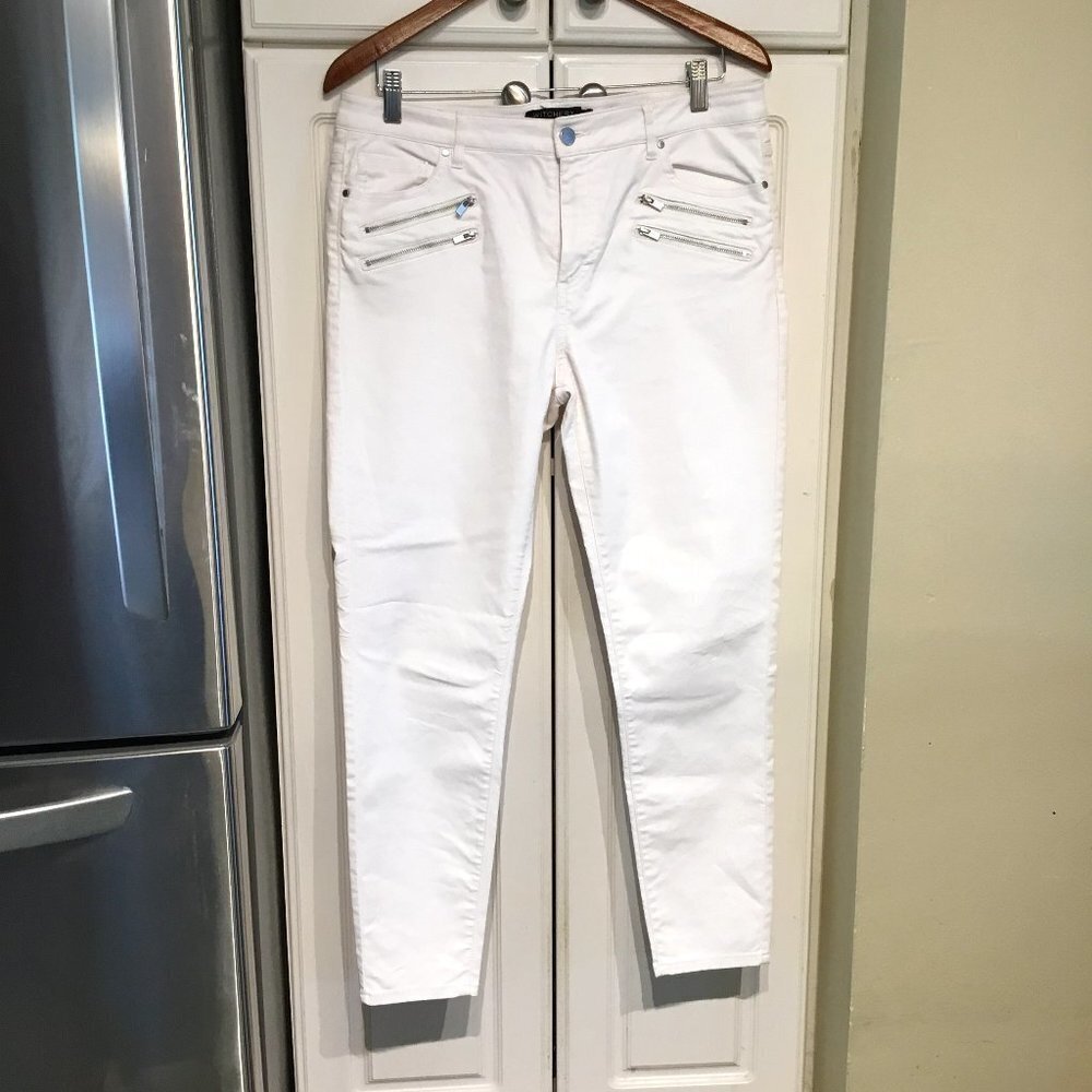 Witchery European Waxy Coated Denim High Rise White Crop Jeans